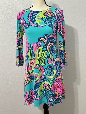 Lilly Pulitzer Dress Women XS Coastal Resort Travel Art Deco Maximalist Dopamine
